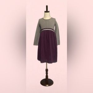 Hanna Andersson Girls Dress Size 6/7 Girls Purple and Gray Ruffle Casual